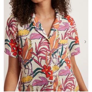 Marine Layer‎ Lucy Resort Shirt in Tropical Floral Linen Blend Size Large